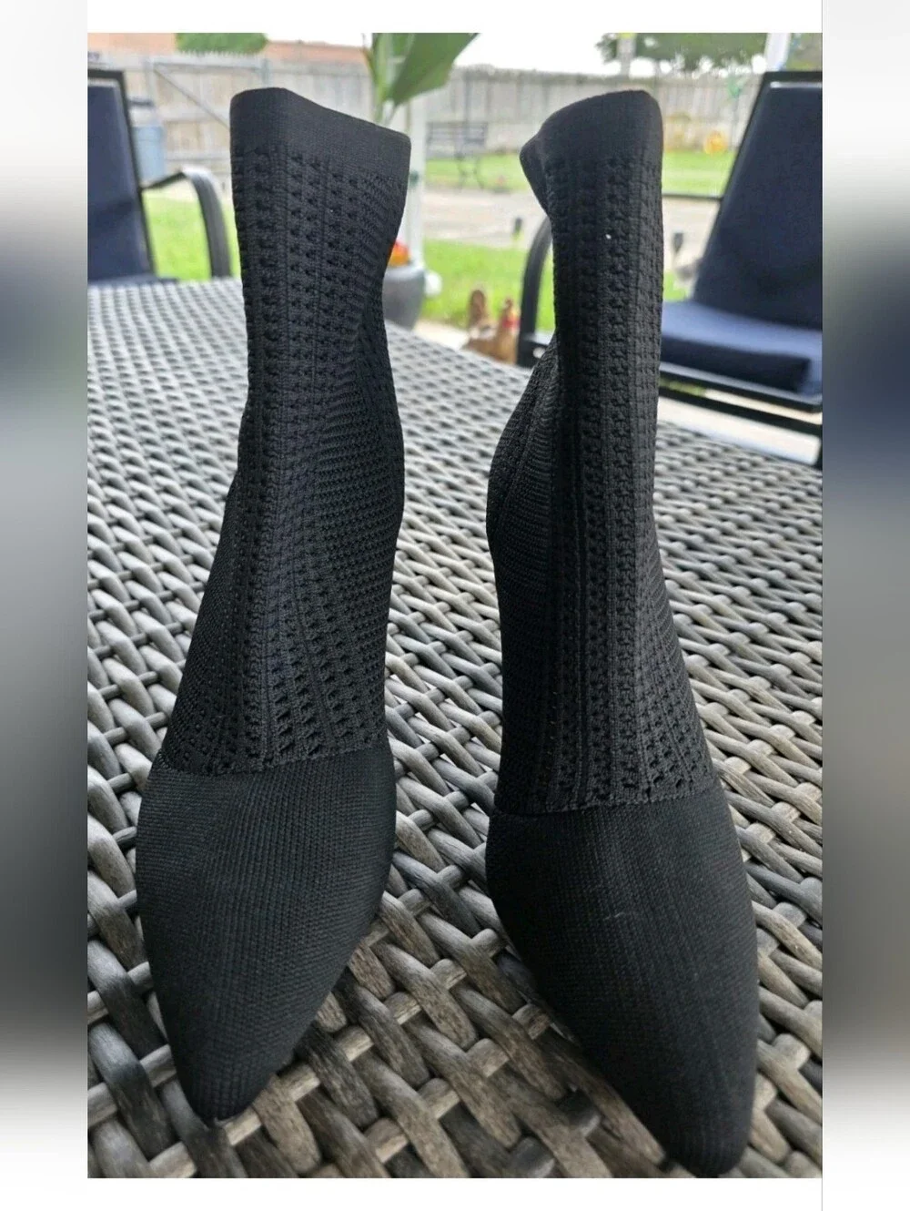 Catherine Malandrino Dnonito Black Pointed Toe Knit High Heel Booties Boots 8